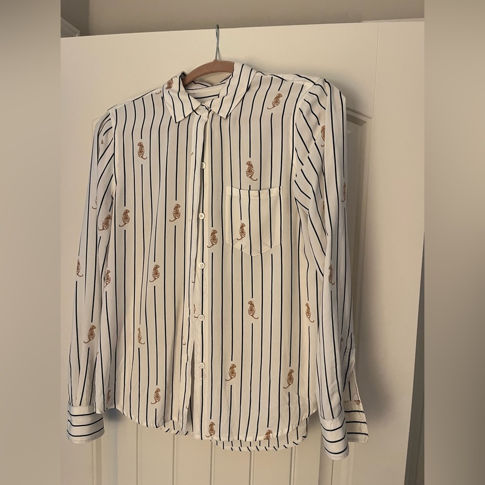 Rails Ivory and Black Striped Shirt with Tiger Accents